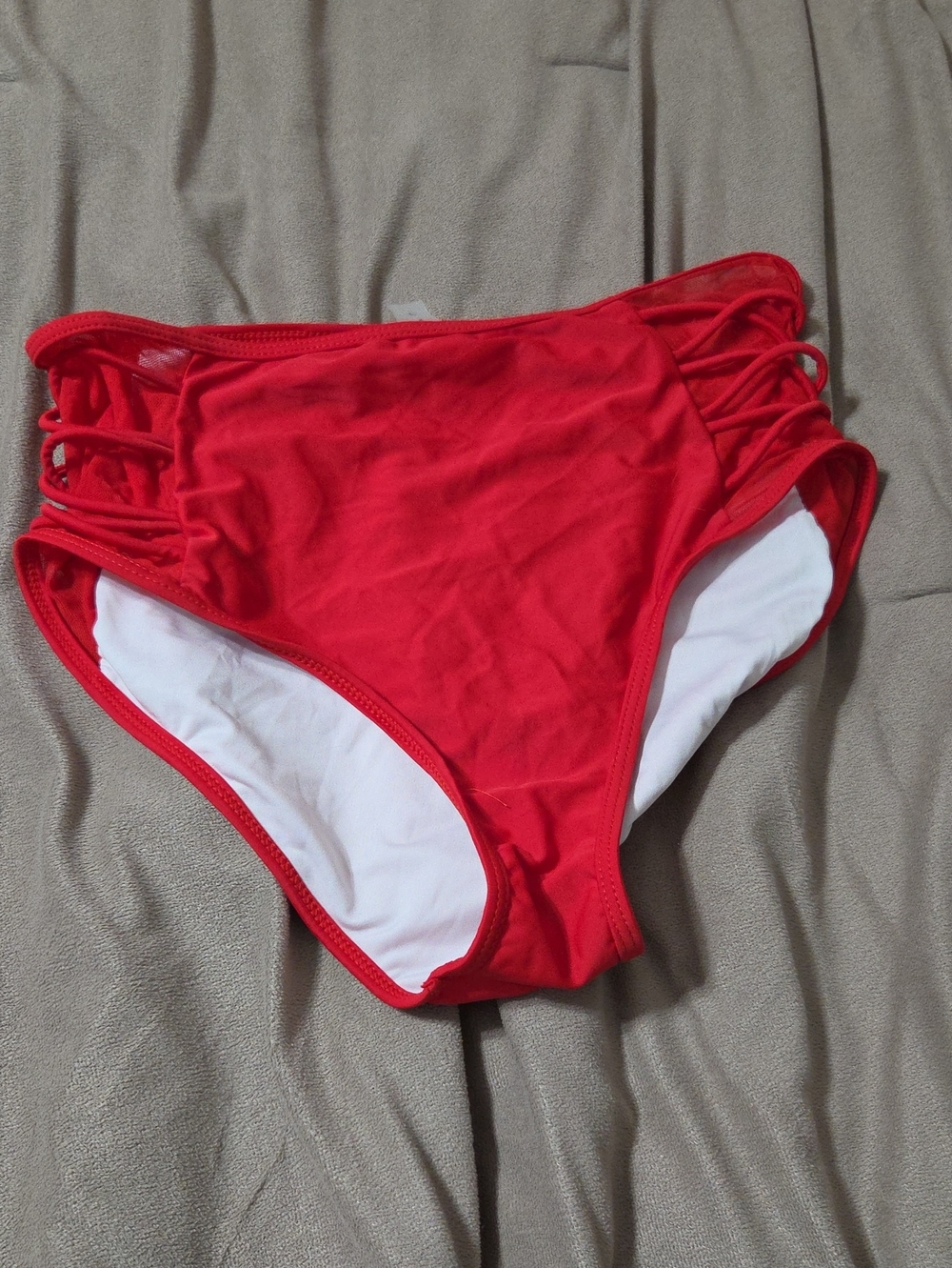 Red High-Waist Bikini Bottom with Side Straps